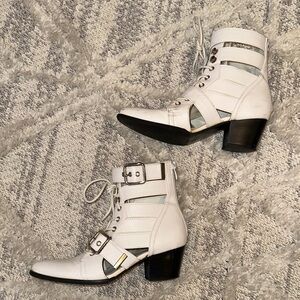 White Lace-Up Ankle Boots